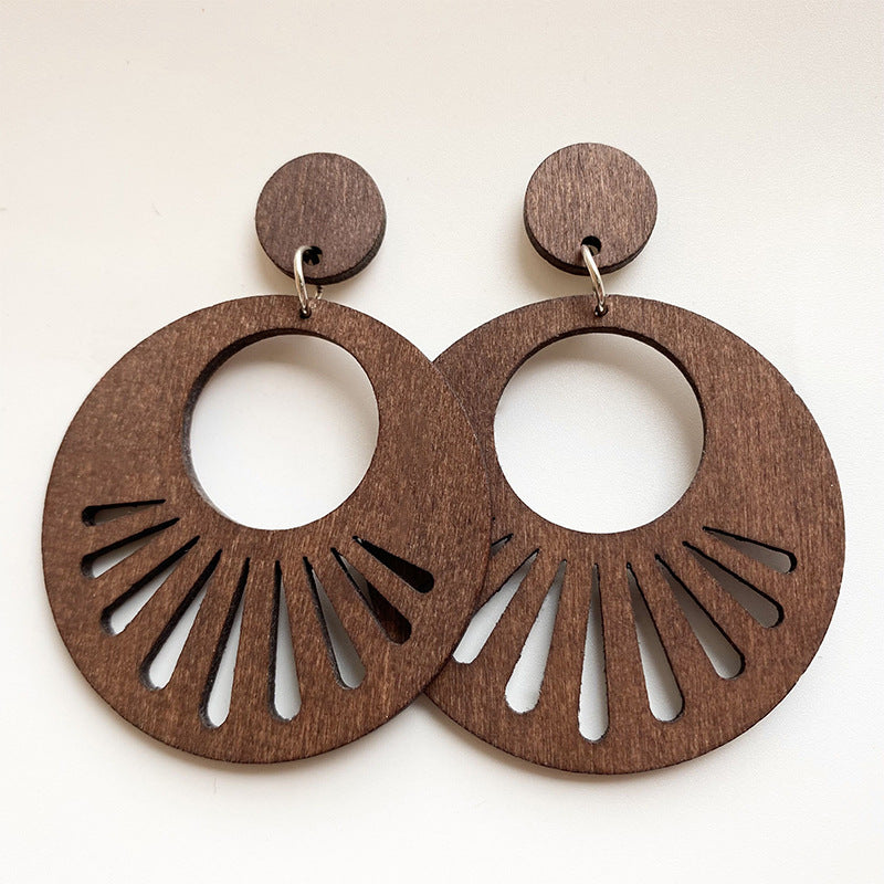 Wholesale 2 Pair/Pack Rainbow Shape Simple Personality Exaggerated Bohemian Geometric Long Wooden Earrings